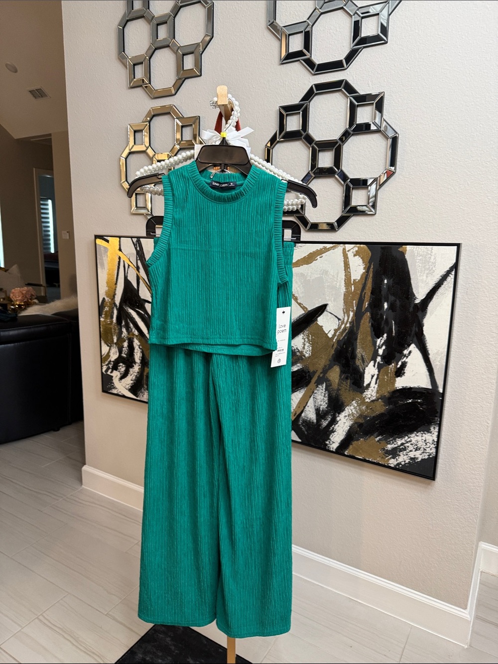 Sleeveless Pleated Wide-Leg Jumpsuit Set - Teal